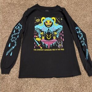 Wizard of Barge Dungeon are in the Mind: Men long sleeve black graphic tee Large